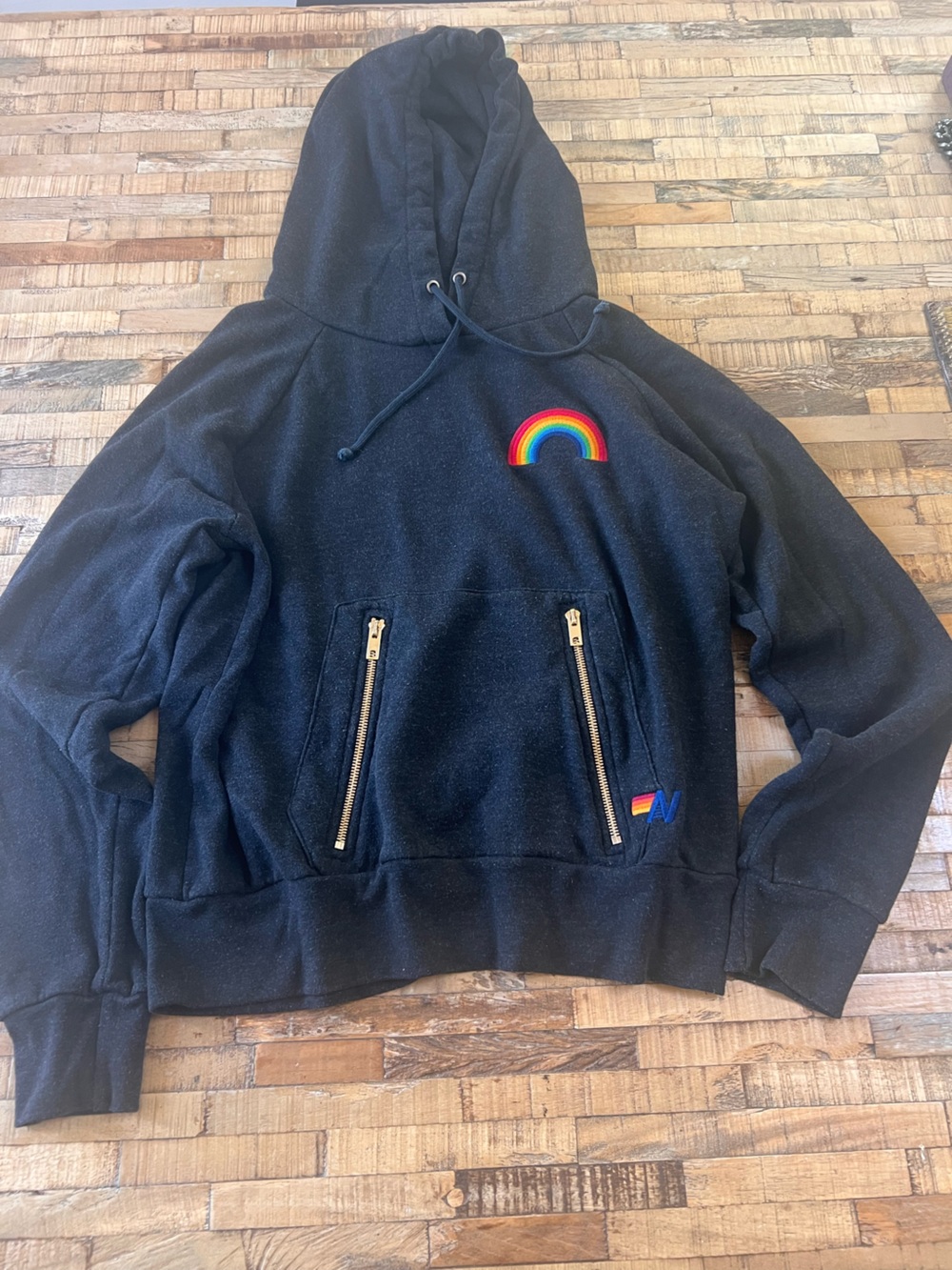 Aviator Nation Black Hoodie with Rainbow Patch